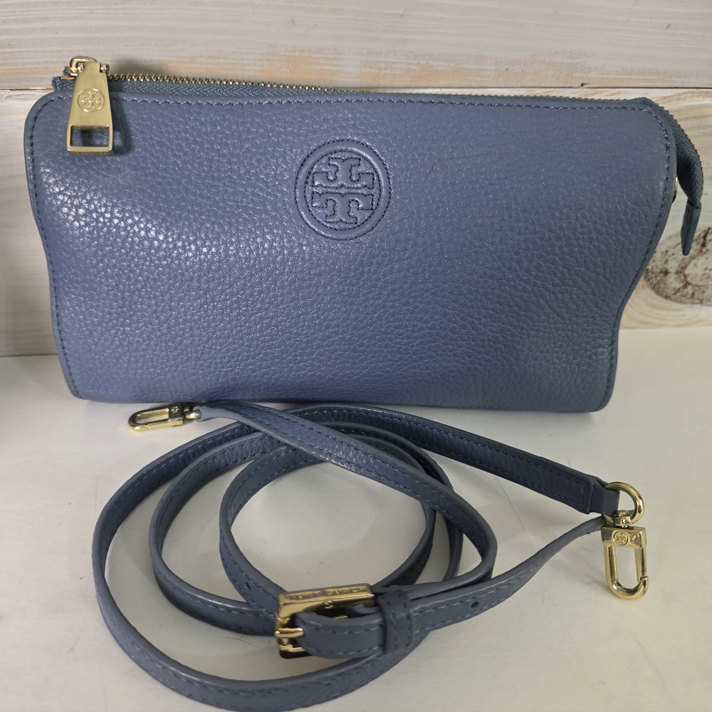 Tory Burch Periwinkle Pebble Leather Crossbody Clutch